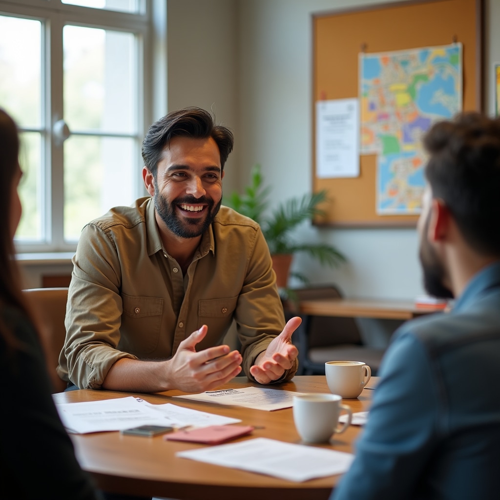Male community liaison meeting with local neighborhood representatives