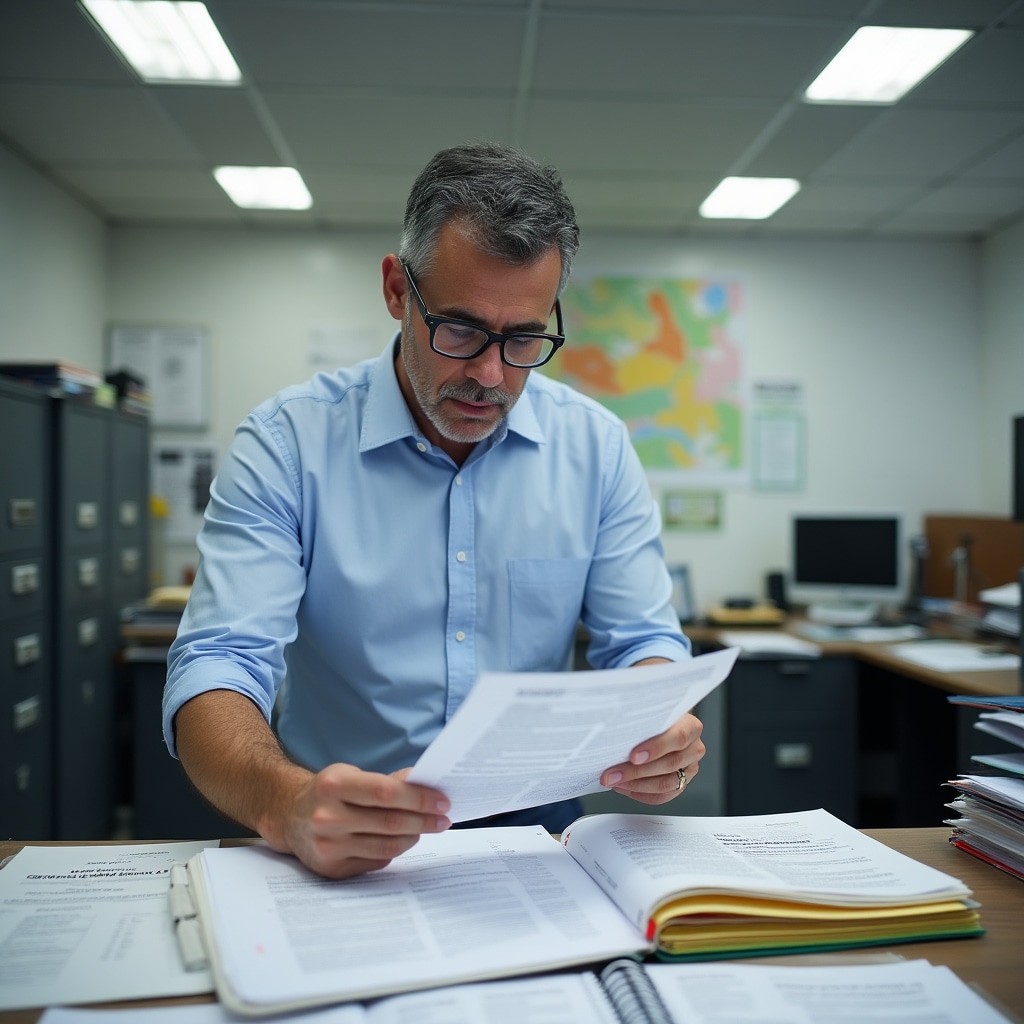Male permits specialist working with municipal documents